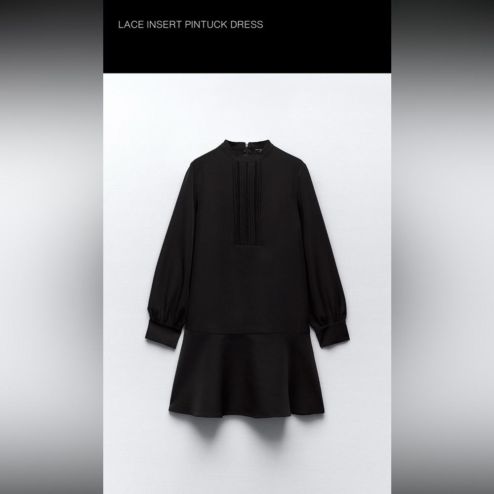 Zara Black Lace Insert Pintuck Dress